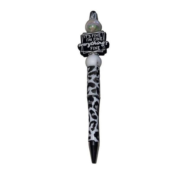It’s fine, I’m fine, everything’s fine beaded pen handmade black leopard cheetah - Picture 5 of 5